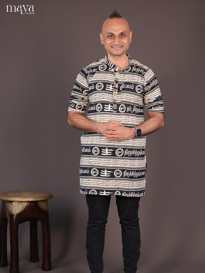 Cream Cotton Divine Printed Short Men Kurta - Shop on Shrus.com