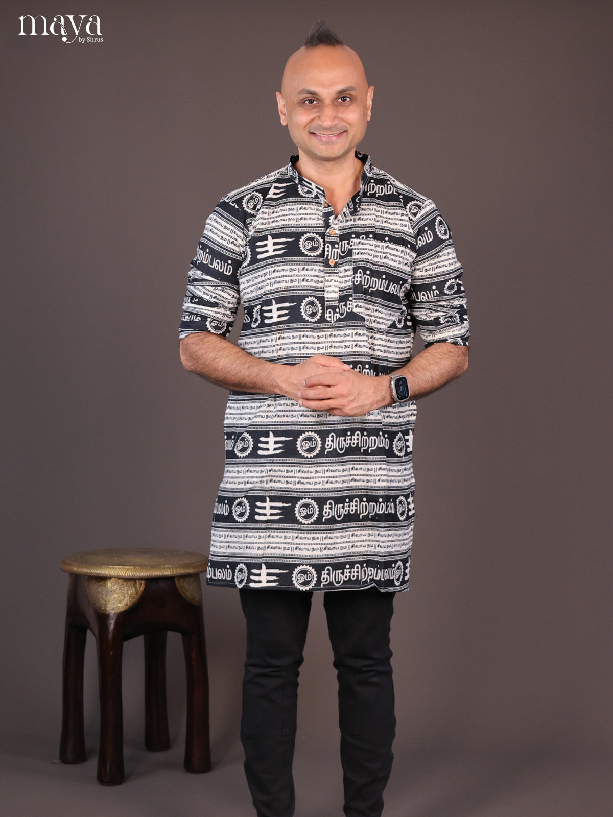 White Cotton Divine Printed Short Men Kurta - Shop on Shrus.com