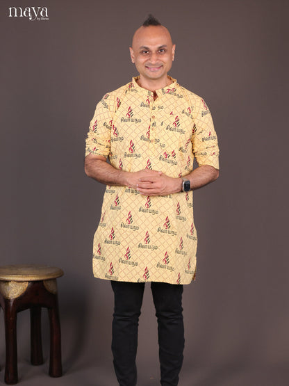 Sandal Cotton Divine Print Short Men Kurta - Shop on Shrus.com