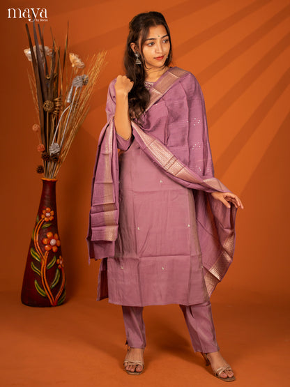 Embroidered Rayon Purple 3Pc Salwar Suit- Top, Bottom & Dupatta - Shop on Shrus.com