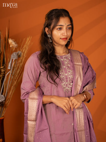 Embroidered Rayon Purple 3Pc Salwar Suit- Top, Bottom & Dupatta - Shop on Shrus.com