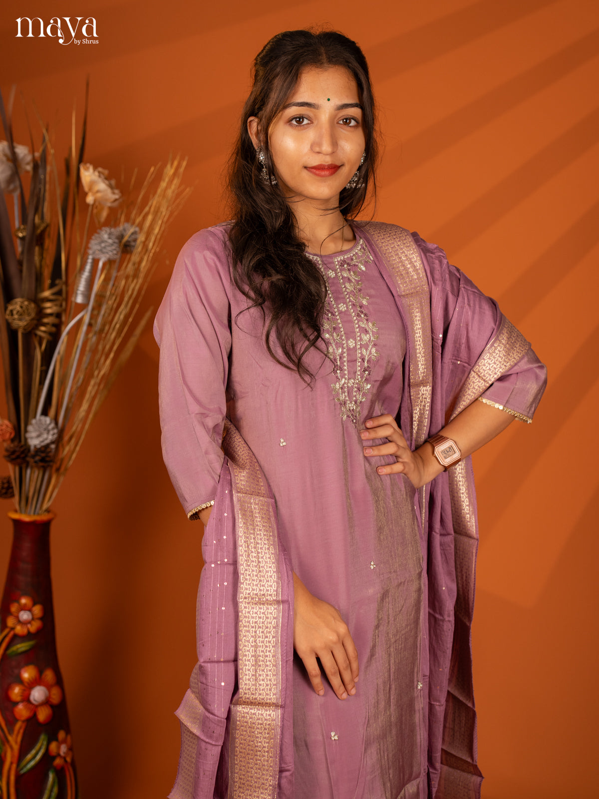 Embroidered Rayon Purple 3Pc Salwar Suit- Top, Bottom & Dupatta - Shop on Shrus.com