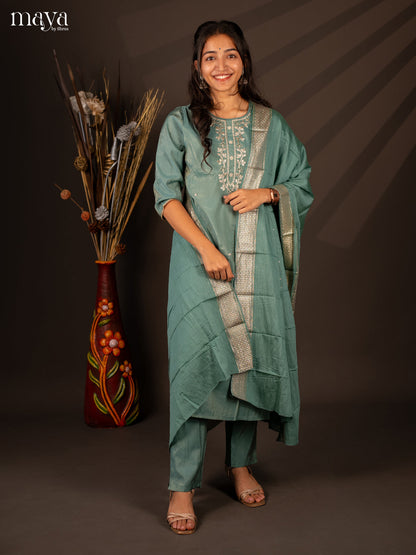Embroidered Rayon Blue 3Pc Salwar Suit- Top, Bottom & Dupatta - Shop on Shrus.com