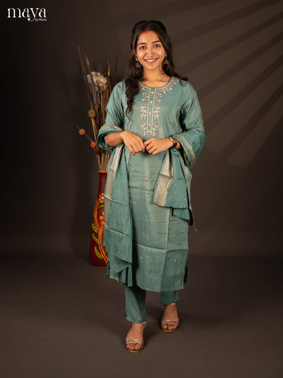 Embroidered Rayon Blue 3Pc Salwar Suit- Top, Bottom & Dupatta - Shop on Shrus.com