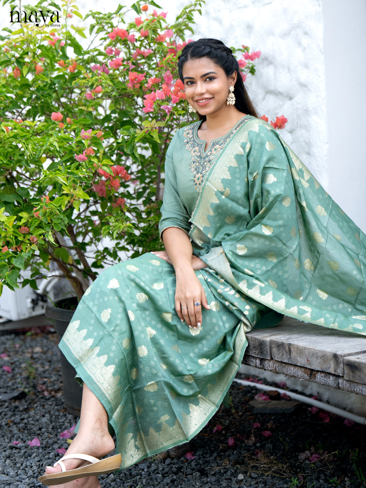 Embroidered Rayon Green 3Pc Salwar Suit- Top, Bottom & Dupatta - Shop on Shrus.com