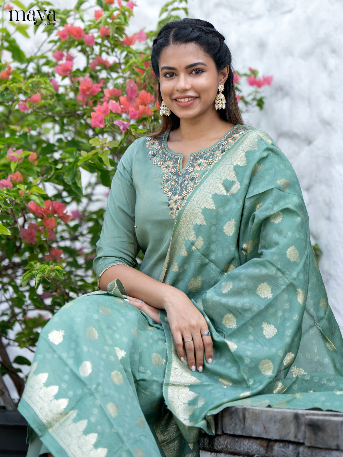 Embroidered Rayon Green 3Pc Salwar Suit- Top, Bottom & Dupatta - Shop on Shrus.com