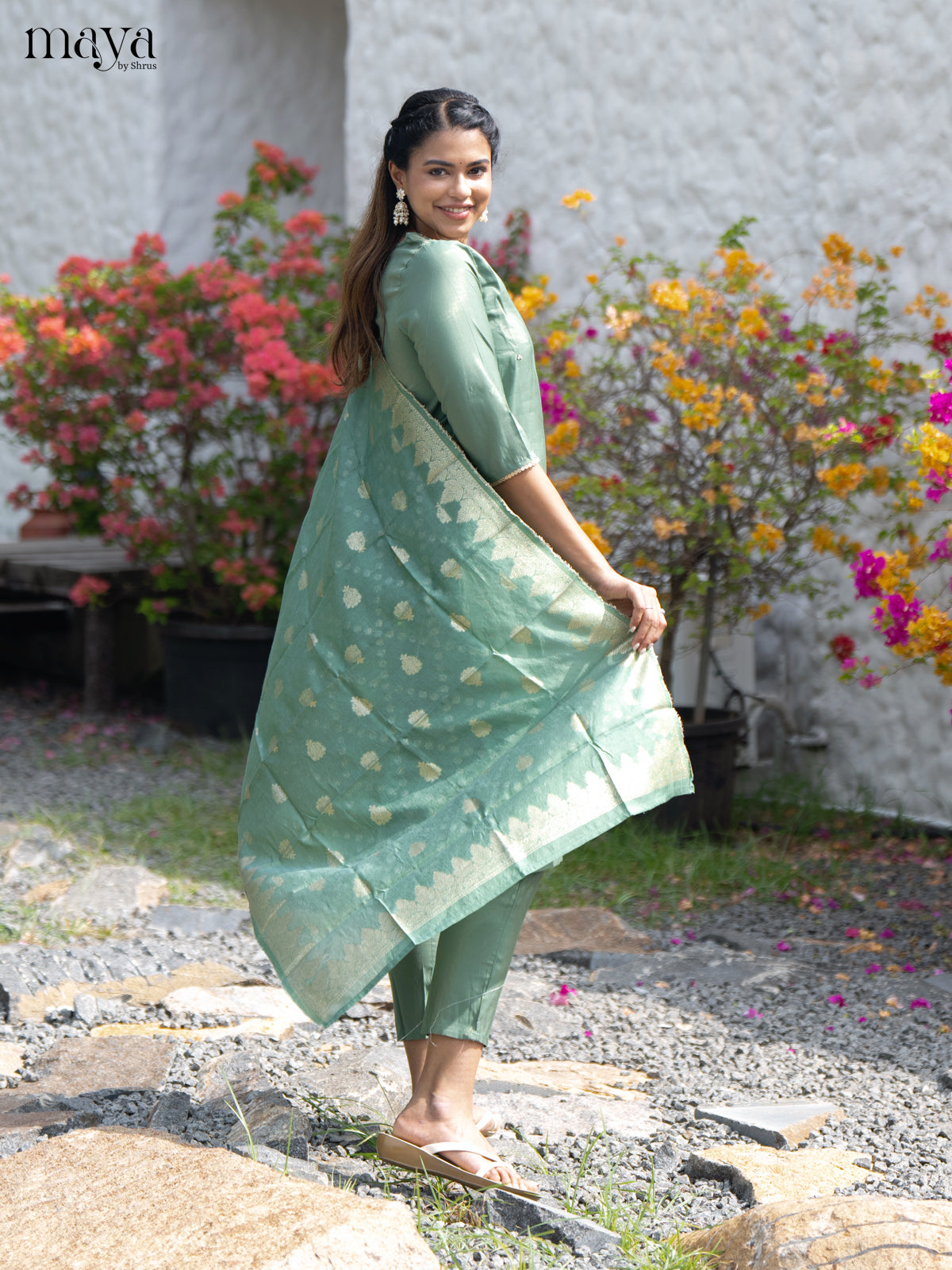 Embroidered Rayon Green 3Pc Salwar Suit- Top, Bottom & Dupatta - Shop on Shrus.com