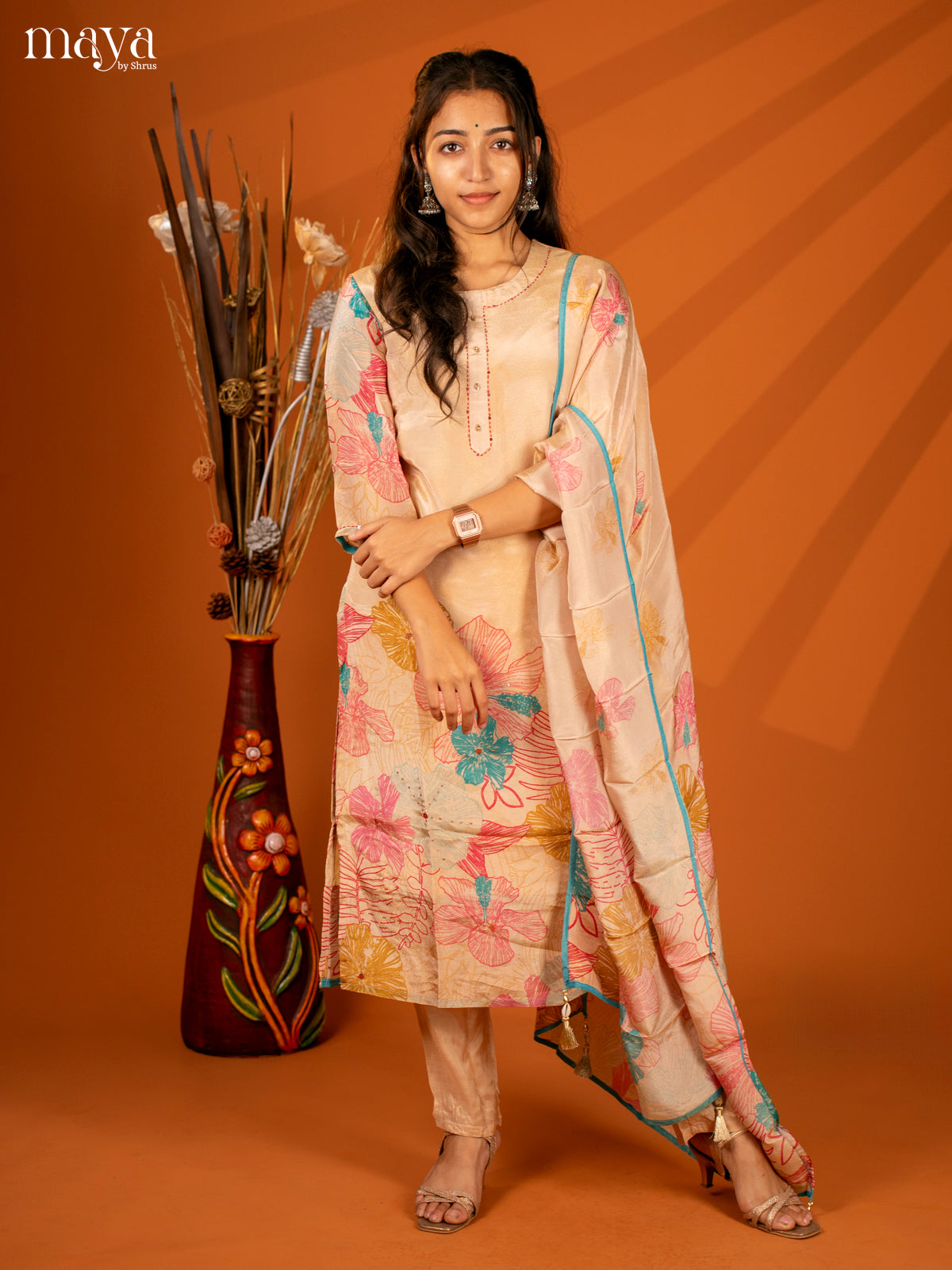 Embroidered Semi Georgette Sandal 3Pc Salwar Suit- Top, Bottom & Dupatta - Shop on Shrus.com