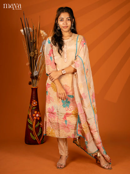 Embroidered Semi Georgette Sandal 3Pc Salwar Suit- Top, Bottom & Dupatta - Shop on Shrus.com