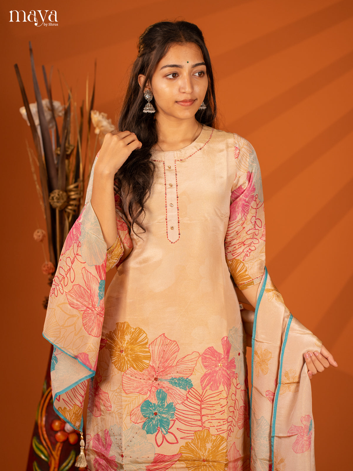 Embroidered Semi Georgette Sandal 3Pc Salwar Suit- Top, Bottom & Dupatta - Shop on Shrus.com
