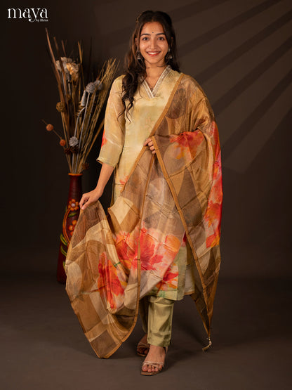 Embroidered Semi Georgette Green 3Pc Salwar Suit- Top, Bottom & Dupatta - Shop on Shrus.com