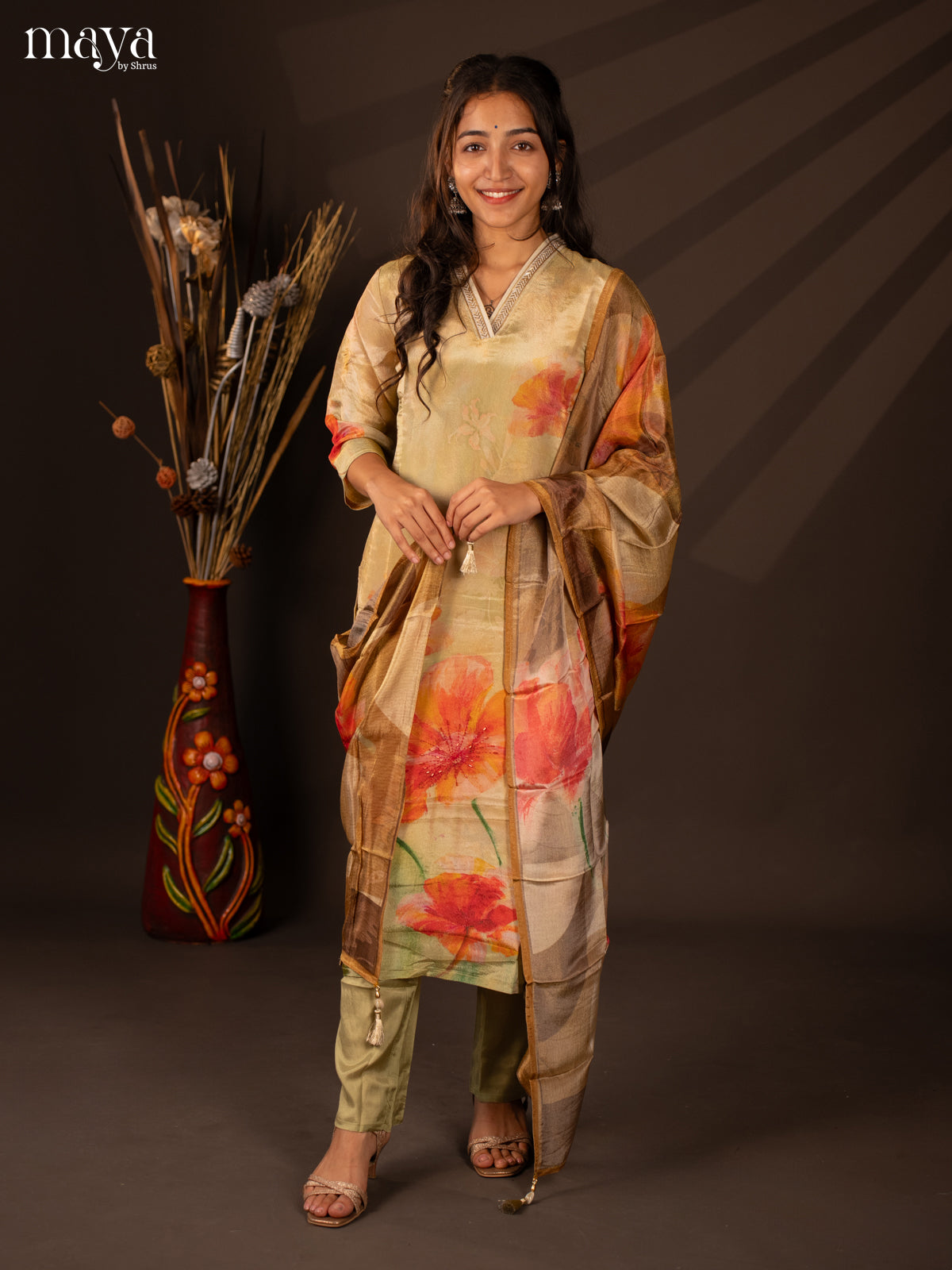 Embroidered Semi Georgette Green 3Pc Salwar Suit- Top, Bottom & Dupatta - Shop on Shrus.com