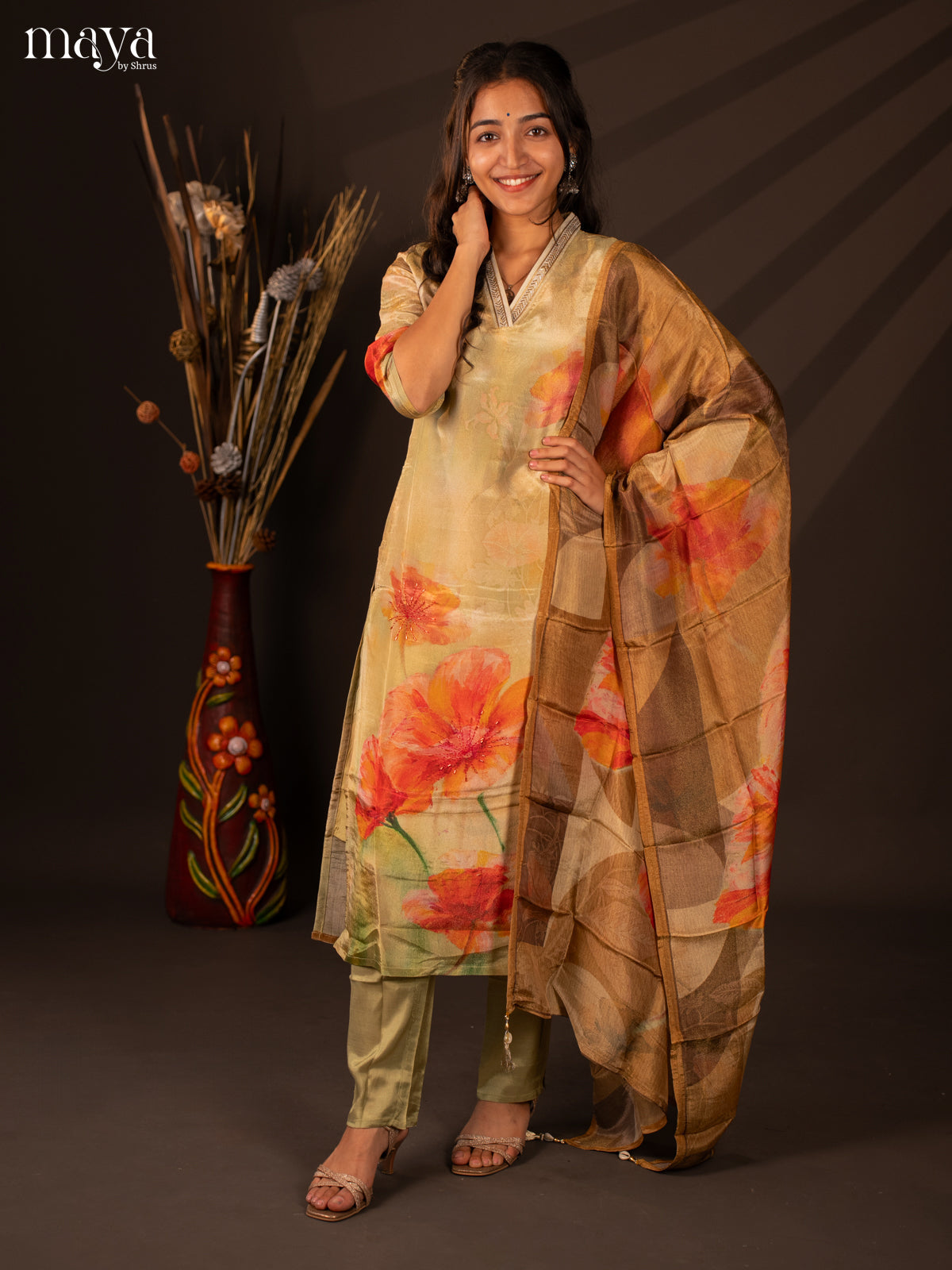 Embroidered Semi Georgette Green 3Pc Salwar Suit- Top, Bottom & Dupatta - Shop on Shrus.com