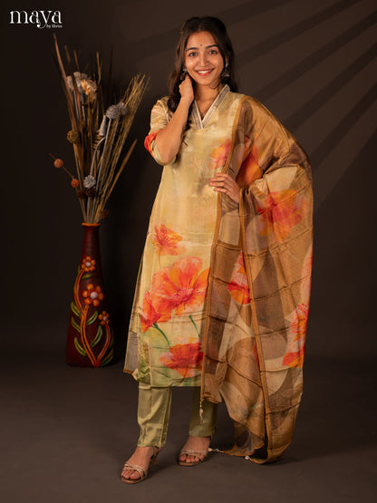 Embroidered Semi Georgette Green 3Pc Salwar Suit- Top, Bottom & Dupatta - Shop on Shrus.com