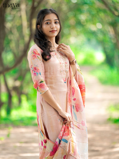 Embroidered Rayon Peach 3Pc Salwar Suit - Top, Bottom & Dupatta - Shop on Shrus.com