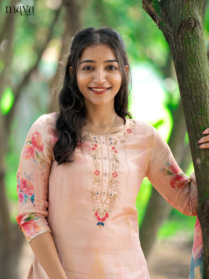 Embroidered Rayon Peach 3Pc Salwar Suit - Top, Bottom & Dupatta - Shop on Shrus.com