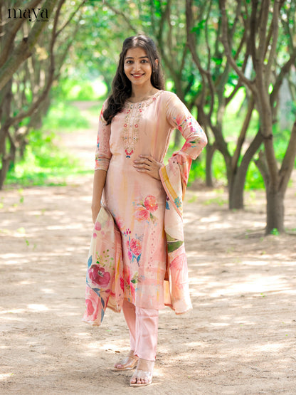 Embroidered Rayon Peach 3Pc Salwar Suit - Top, Bottom & Dupatta - Shop on Shrus.com