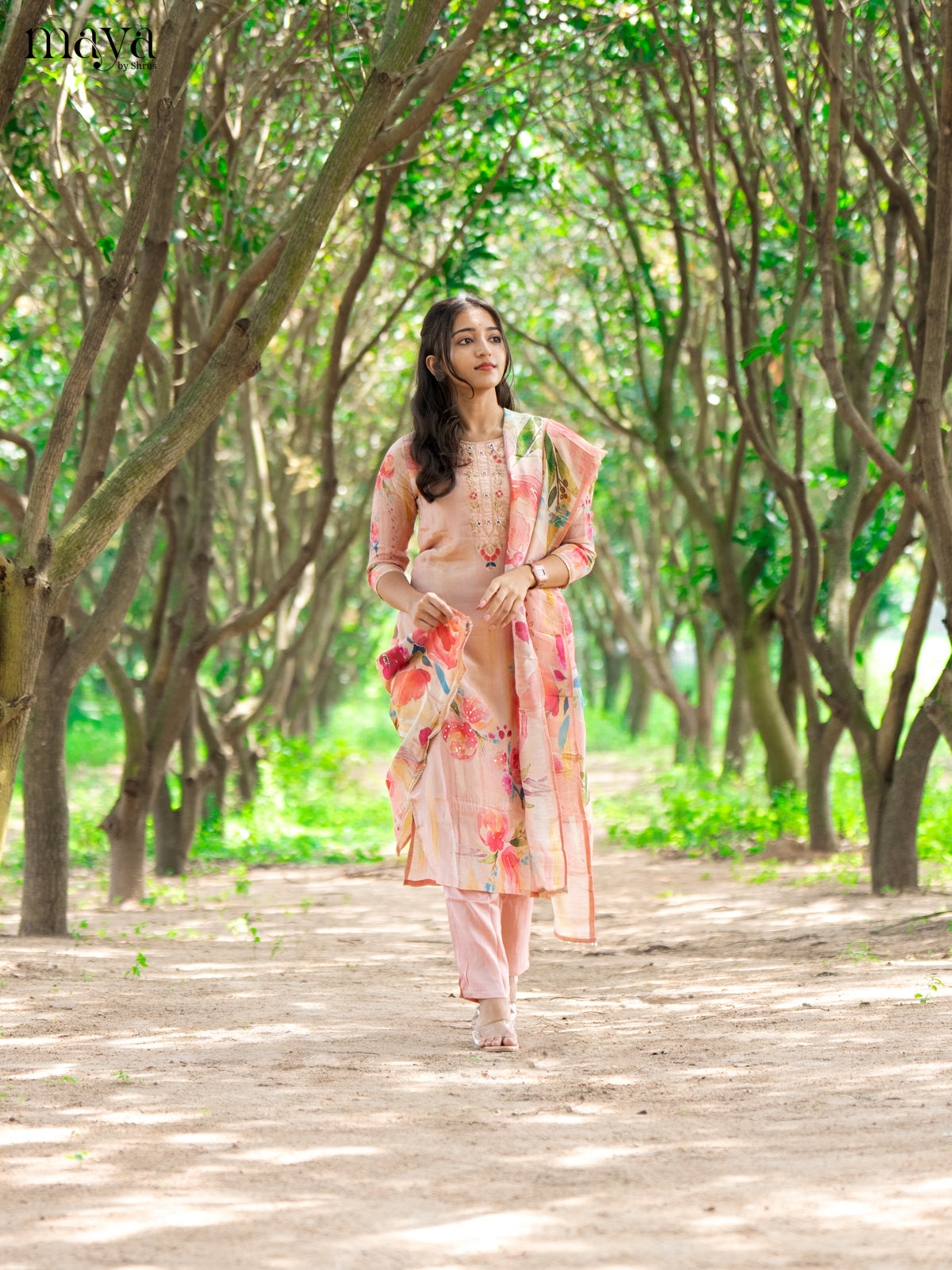 Embroidered Rayon Peach 3Pc Salwar Suit - Top, Bottom & Dupatta - Shop on Shrus.com