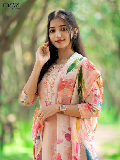 Embroidered Rayon Peach 3Pc Salwar Suit - Top, Bottom & Dupatta - Shop on Shrus.com
