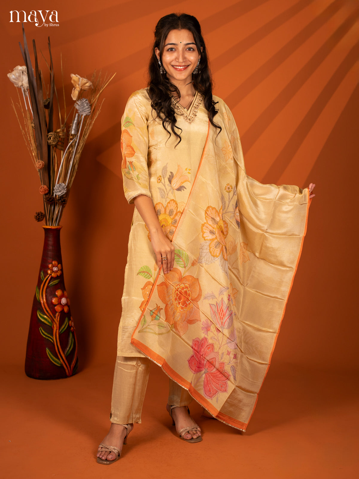 Embroidered Sandal Rayon 3 Pc Salwar Suit - Top, Bottom & Dupatta - Shop on Shrus.com