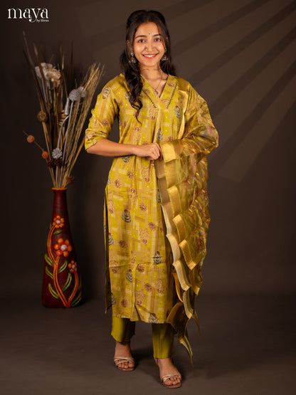 Green Rayon 3 Pc Salwar With Floral Print - Top, Bottom & Dupatta - Shop on Shrus.com