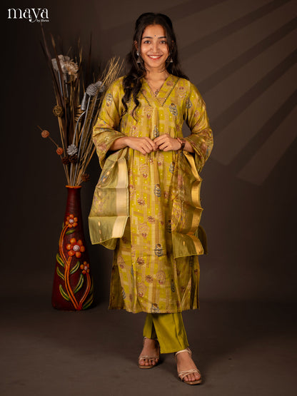 Green Rayon 3 Pc Salwar With Floral Print - Top, Bottom & Dupatta - Shop on Shrus.com
