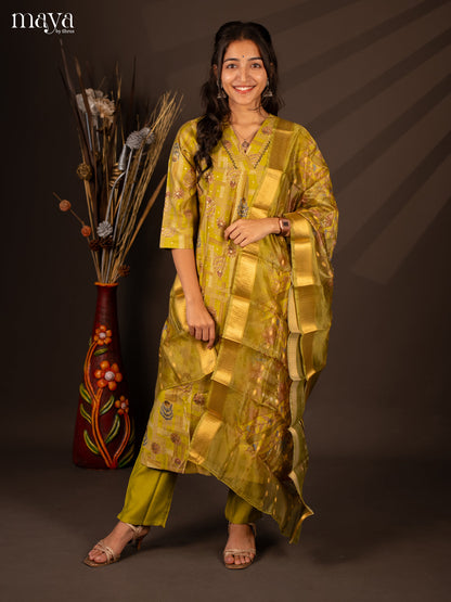 Green Rayon 3 Pc Salwar With Floral Print - Top, Bottom & Dupatta - Shop on Shrus.com