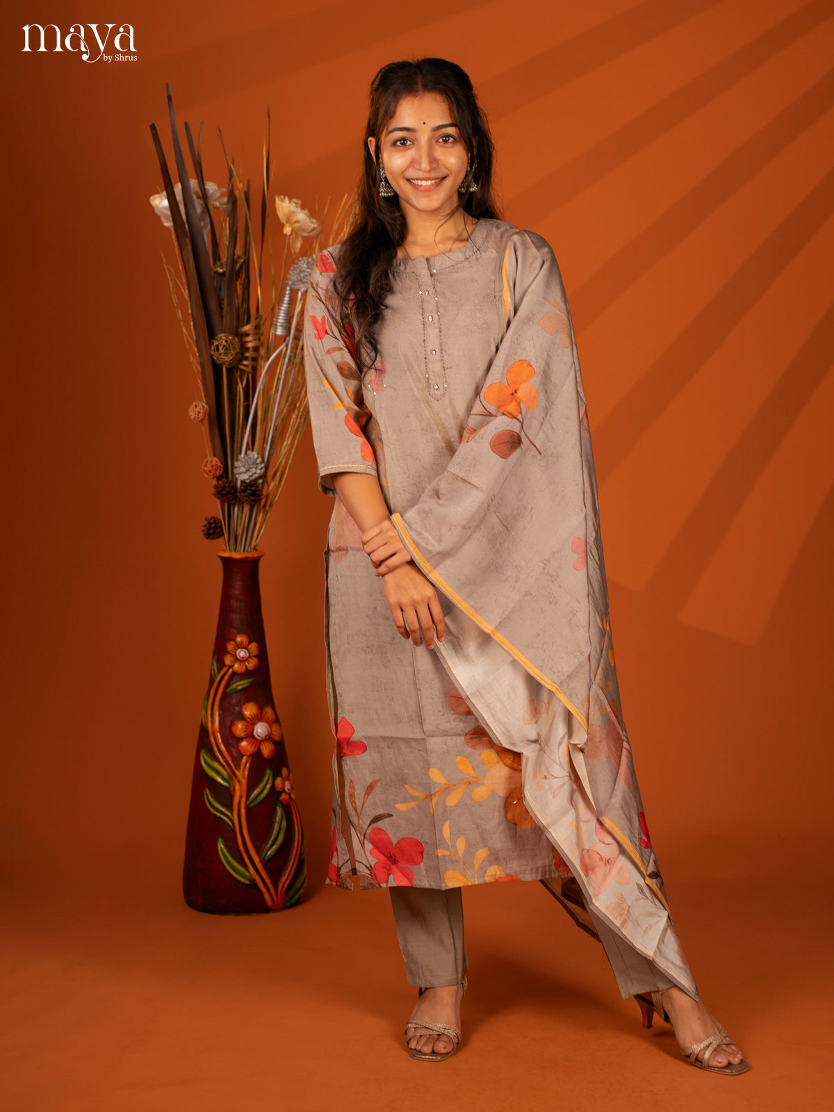 Embroidered Rayon Grey 3Pc Salwar Suit- Top, Bottom & Duptta - Shop on Shrus.com