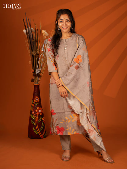 Embroidered Rayon Grey 3Pc Salwar Suit- Top, Bottom & Duptta - Shop on Shrus.com