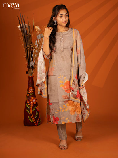 Embroidered Rayon Grey 3Pc Salwar Suit- Top, Bottom & Duptta - Shop on Shrus.com