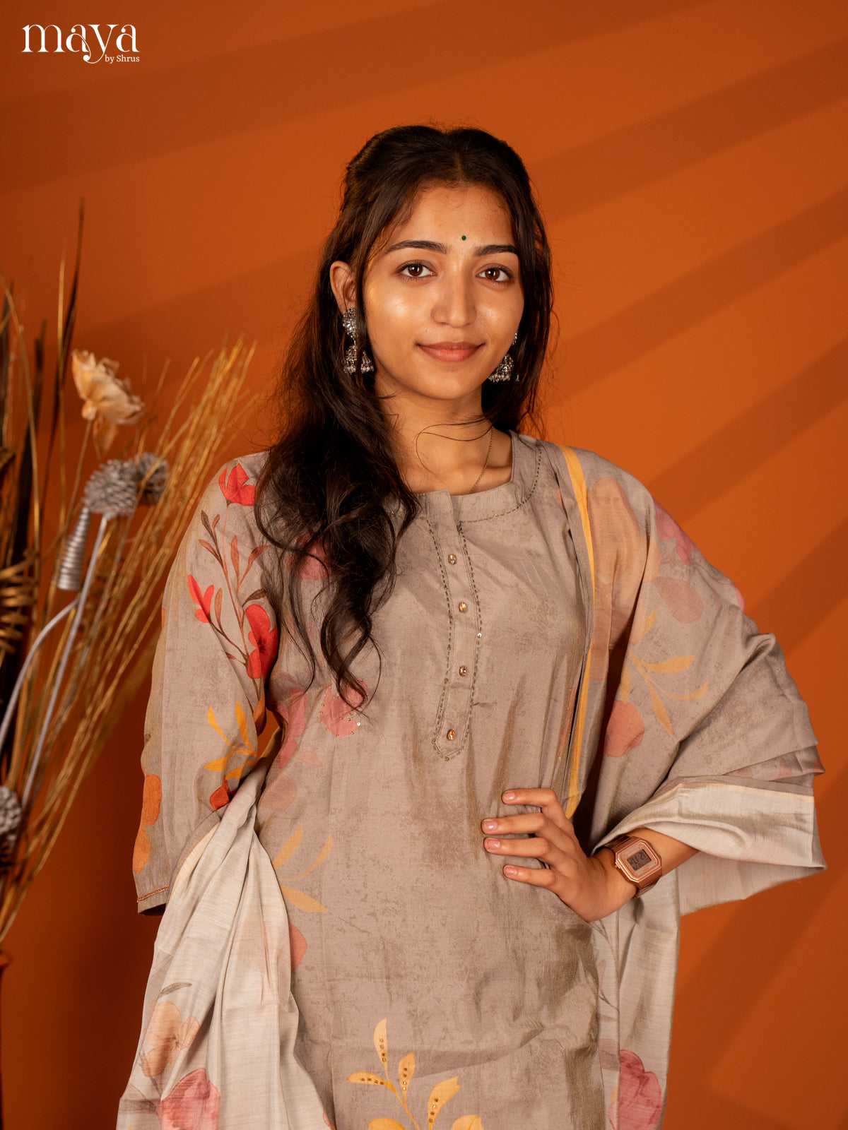 Embroidered Rayon Grey 3Pc Salwar Suit- Top, Bottom & Duptta - Shop on Shrus.com