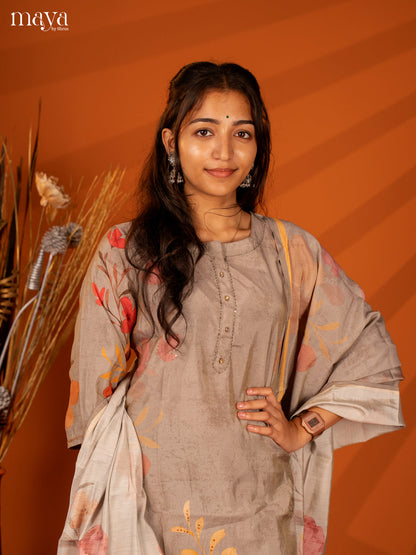 Embroidered Rayon Grey 3Pc Salwar Suit- Top, Bottom & Duptta - Shop on Shrus.com