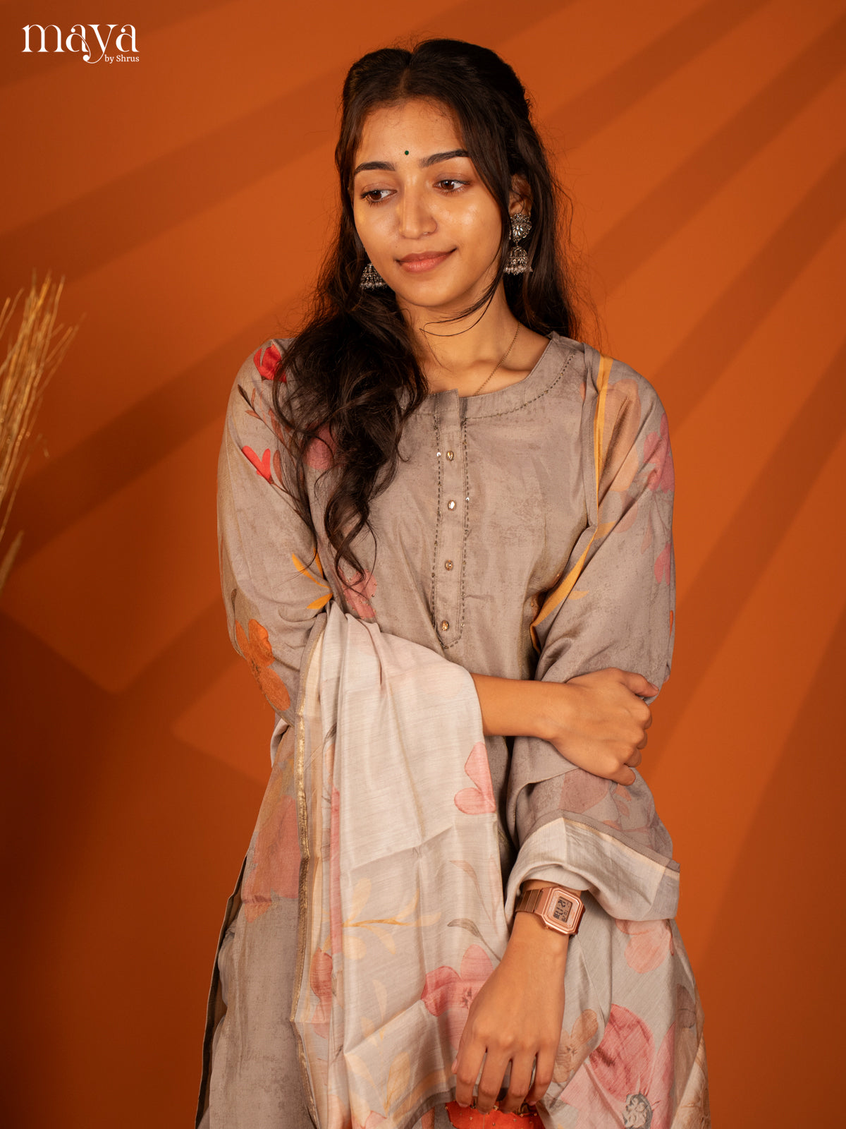 Embroidered Rayon Grey 3Pc Salwar Suit- Top, Bottom & Duptta - Shop on Shrus.com