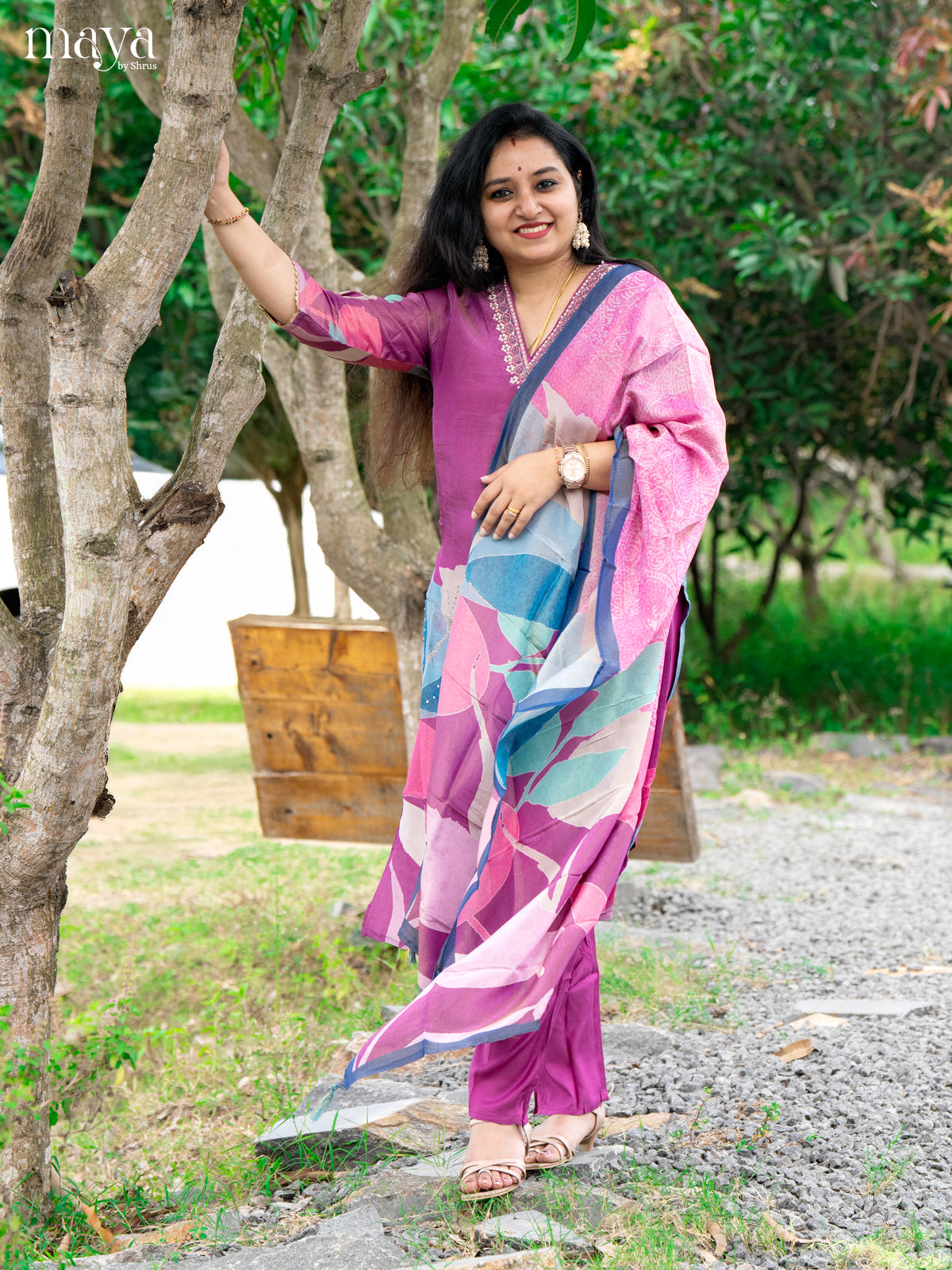 Embroidered Rayon Magenta 3Pc Salwar Suit - Top, Bottom & Dupatta - Shop on Shrus.com