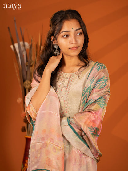 Embroidered Semi Georgette Green 3Pc Salwar Suit- Top, Bottom & Dupatta - Shop on Shrus.com