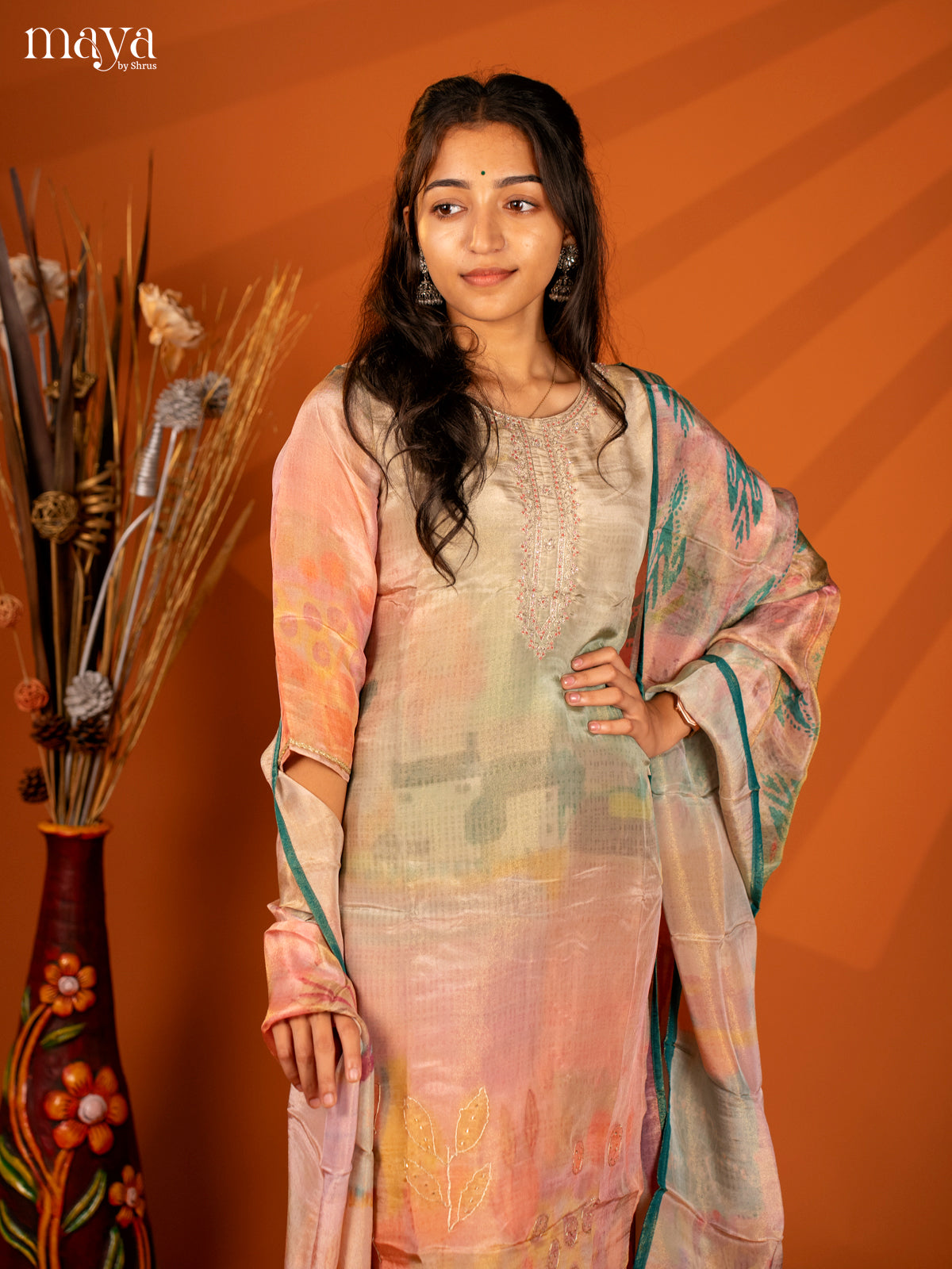 Embroidered Semi Georgette Green 3Pc Salwar Suit- Top, Bottom & Dupatta - Shop on Shrus.com