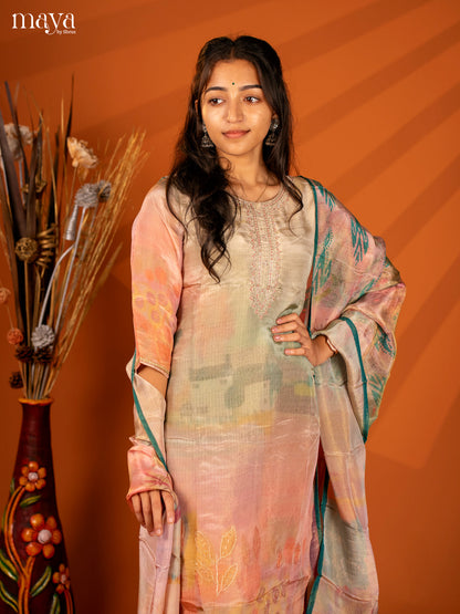 Embroidered Semi Georgette Green 3Pc Salwar Suit- Top, Bottom & Dupatta - Shop on Shrus.com