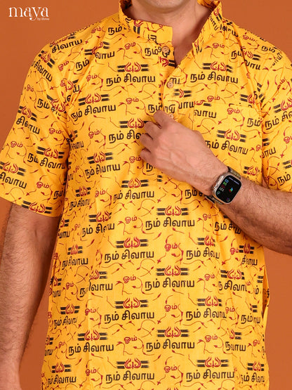 Yellow Cotton Divine Printed Short Men Kurta - Shop on Shrus.com