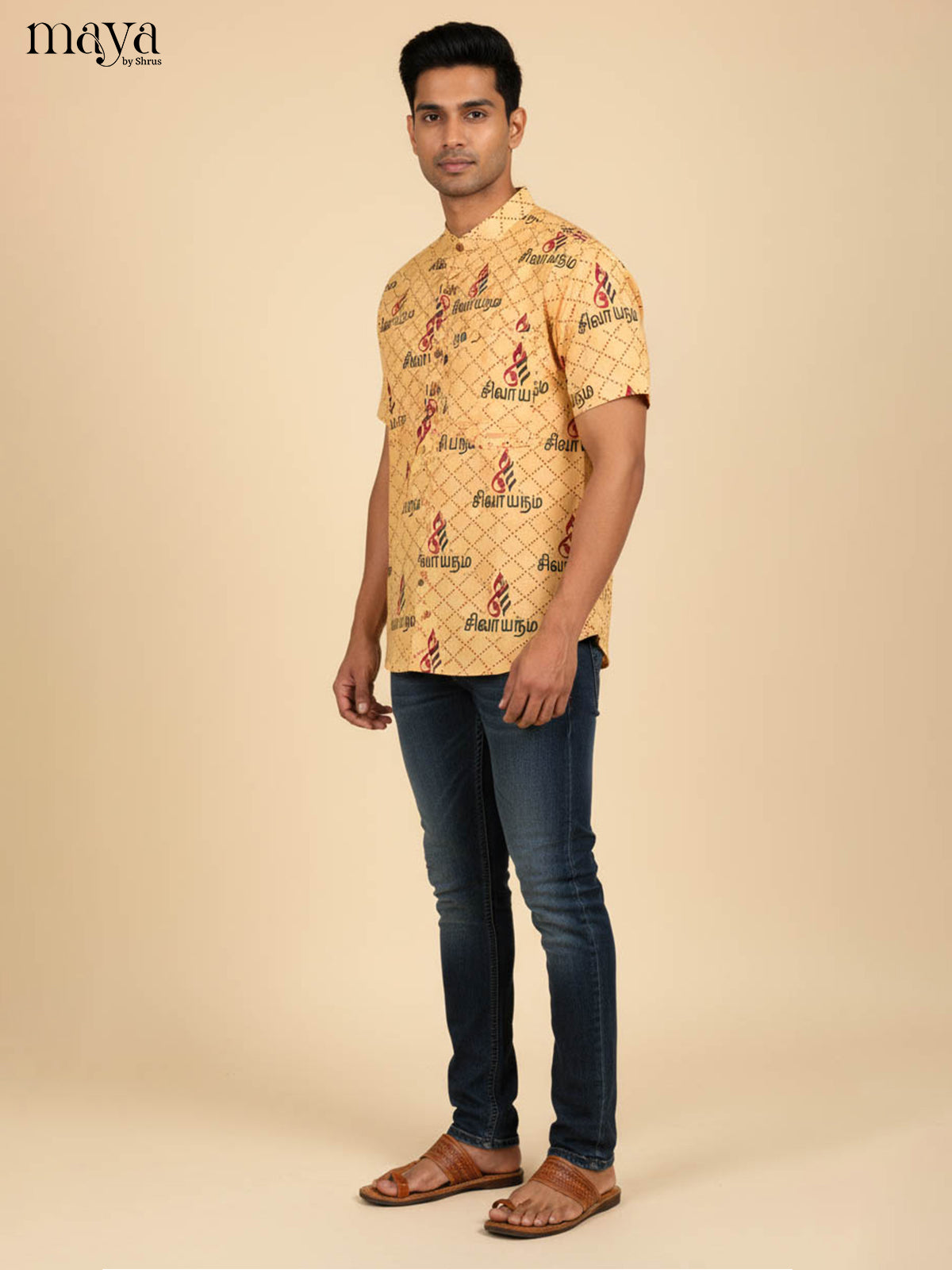 Sandal Cotton Divine Printed Short Men Kurta