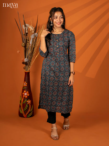 Blue Ajrakh Printed Cotton Kurti - Shop on Shrus.com