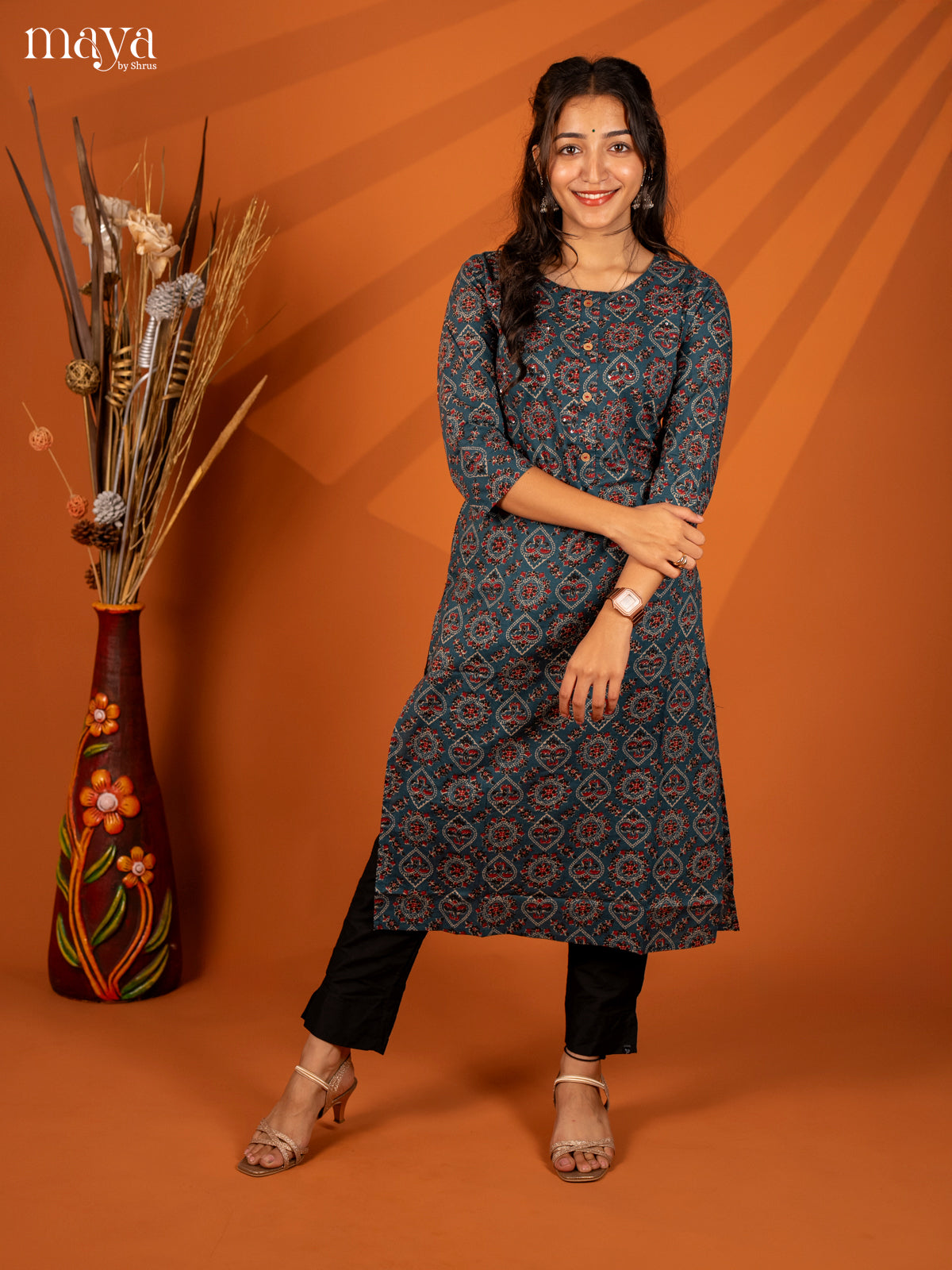 Blue Ajrakh Printed Cotton Kurti - Shop on Shrus.com