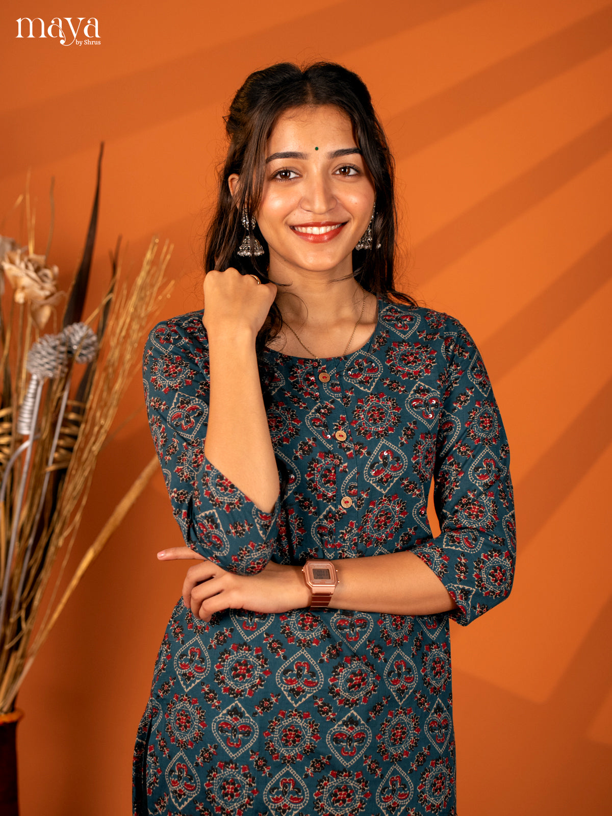 Blue Ajrakh Printed Cotton Kurti - Shop on Shrus.com