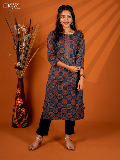 Blue Ajrakh Printed Cotton Kurti - Shop on Shrus.com