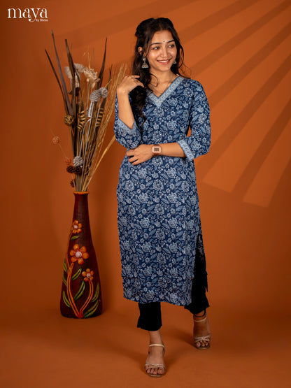 Blue Ajrakh Printed Cotton Kurti - Shop on Shrus.com