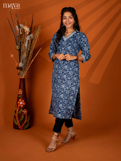 Blue Ajrakh Printed Cotton Kurti - Shop on Shrus.com