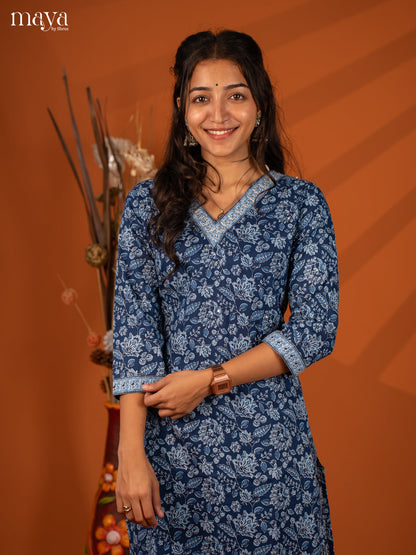 Blue Ajrakh Printed Cotton Kurti - Shop on Shrus.com