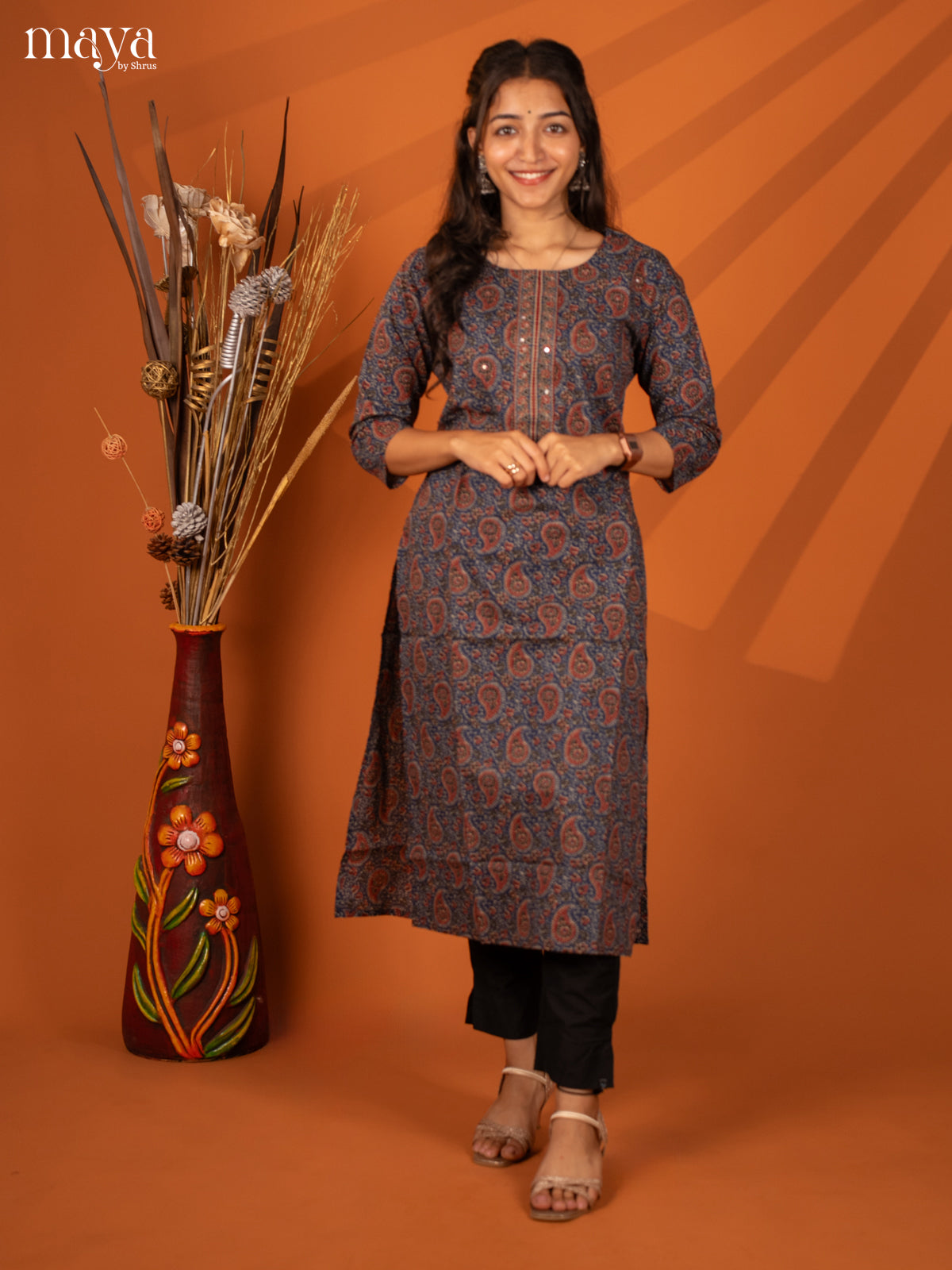 Blue Ajrakh Printed Cotton Kurti - Shop on Shrus.com