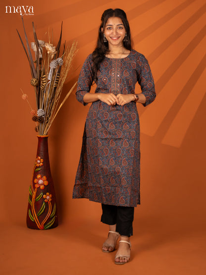 Blue Ajrakh Printed Cotton Kurti - Shop on Shrus.com