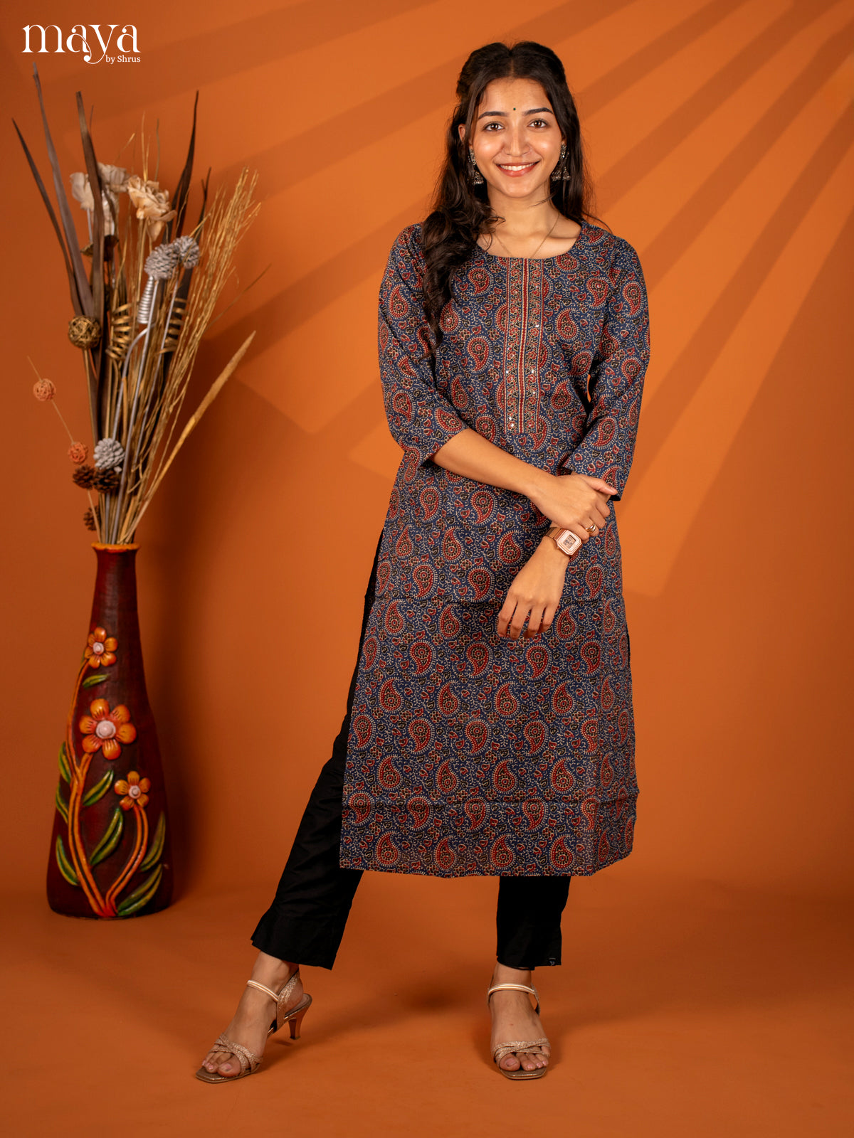 Blue Ajrakh Printed Cotton Kurti - Shop on Shrus.com