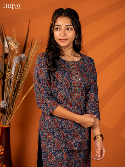 Blue Ajrakh Printed Cotton Kurti - Shop on Shrus.com